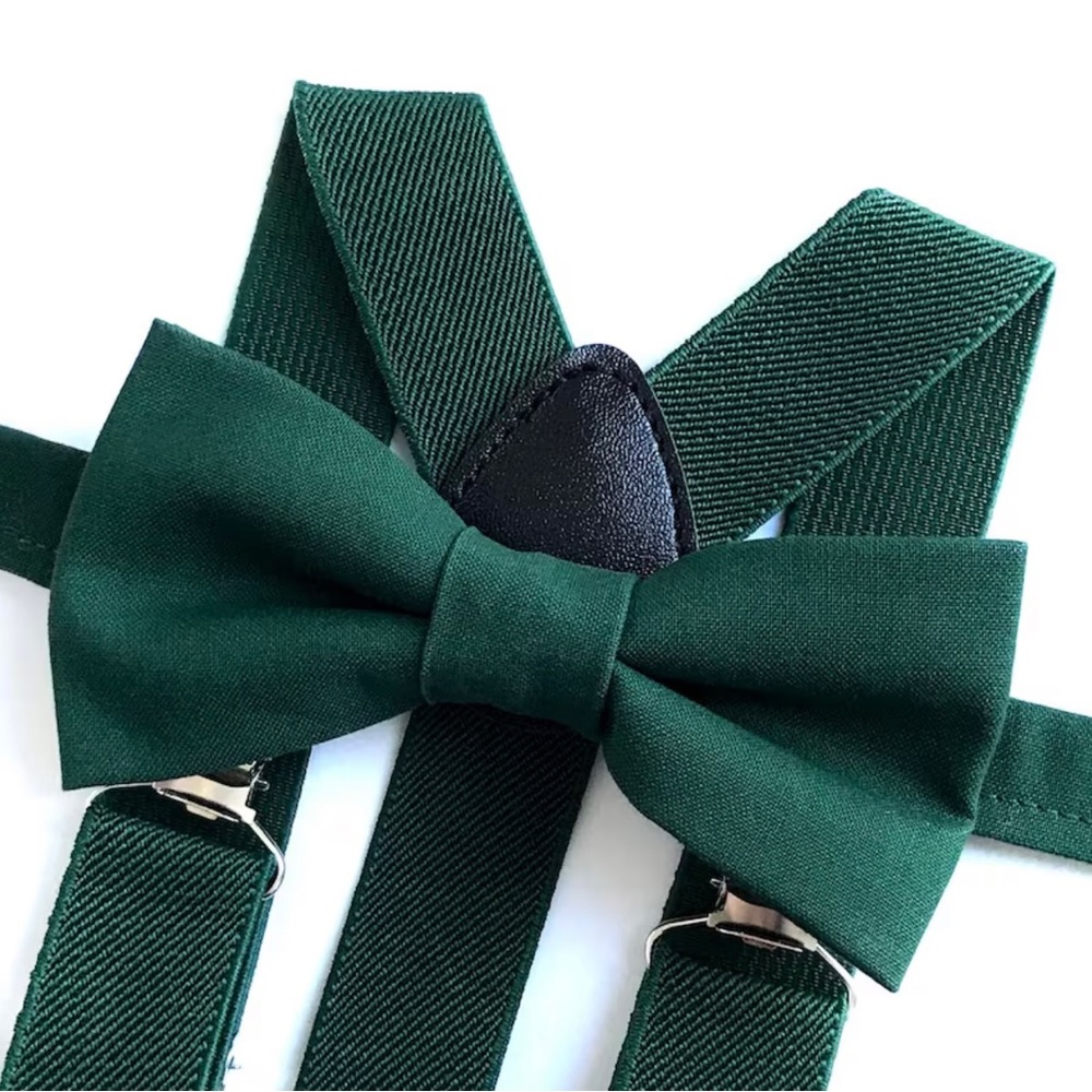 Forest Green Bow tie with Elastic Suspenders